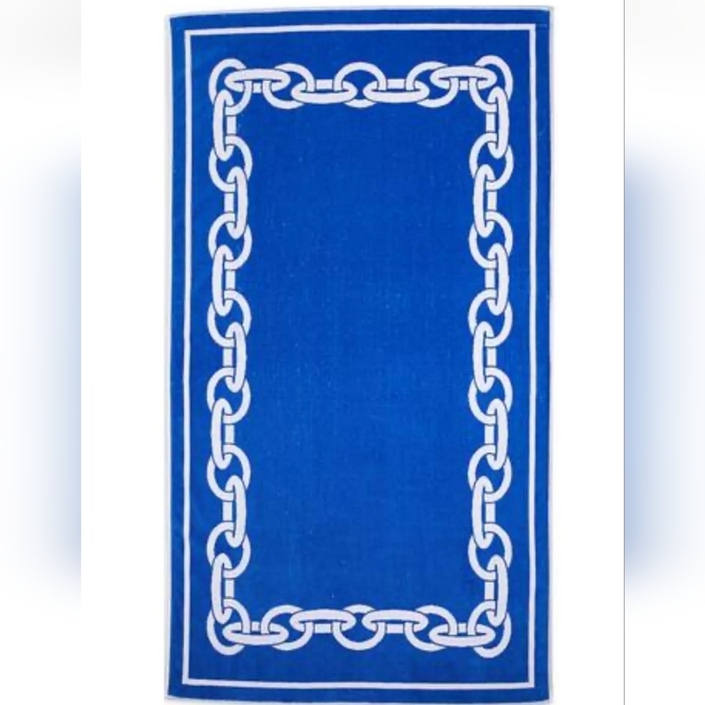 Hudson Park Borderlink (1) Beach Towel Blue & White New - Picture 3 of 3